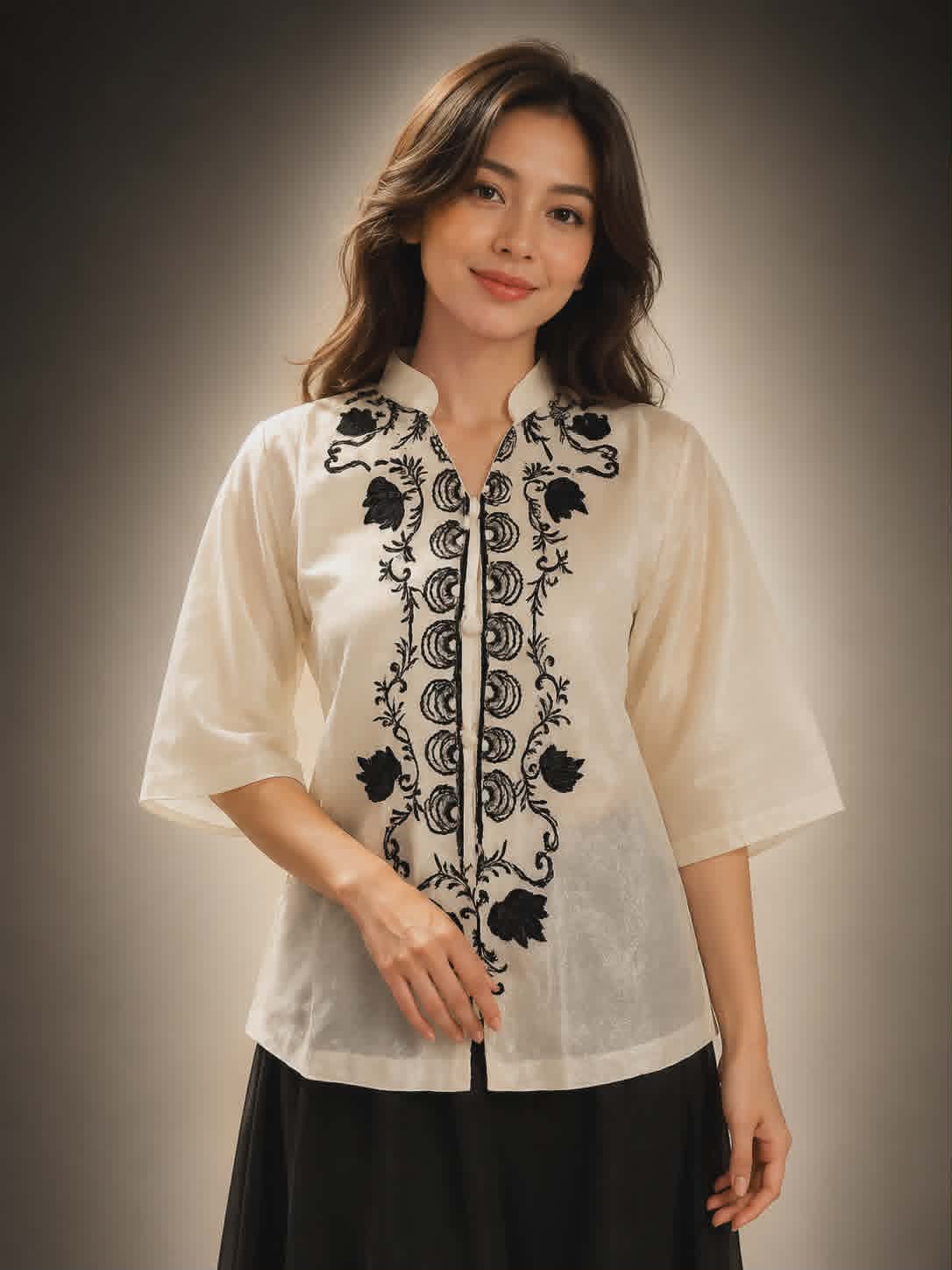 Black Rose Floral Embroidered Blouse