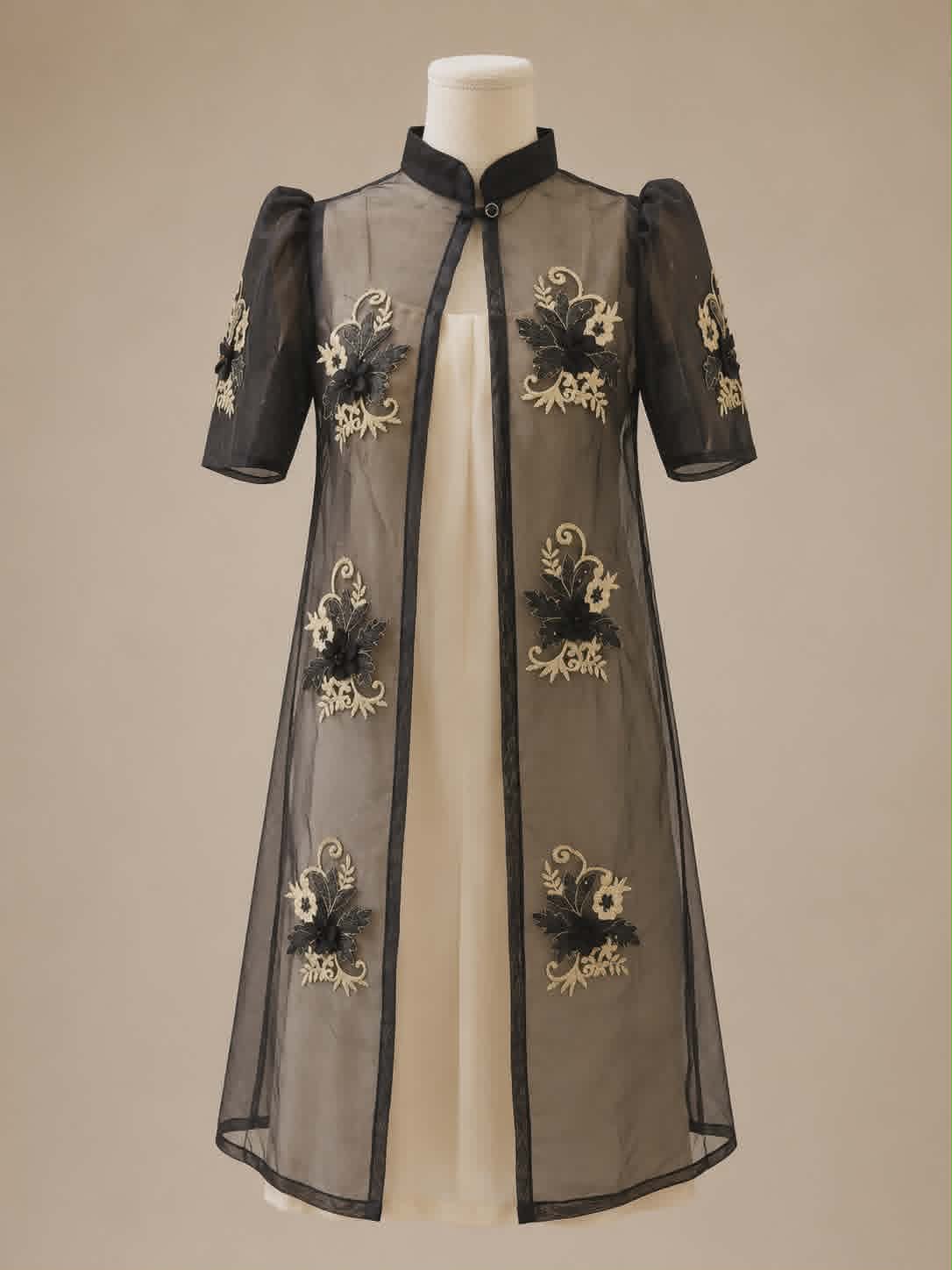 Bloom Floral Embroidered Coat and Strap Dress