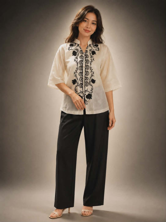 Black Rose Floral Embroidered Blouse