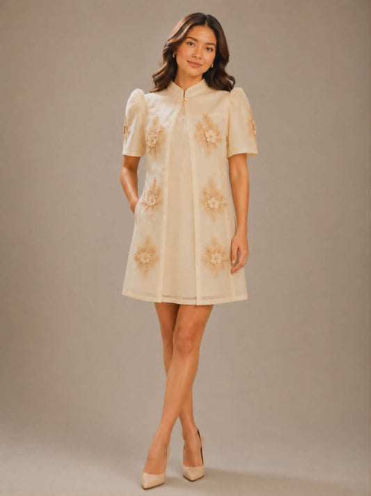 Bloom Floral Embroidered Coat and Strap Dress