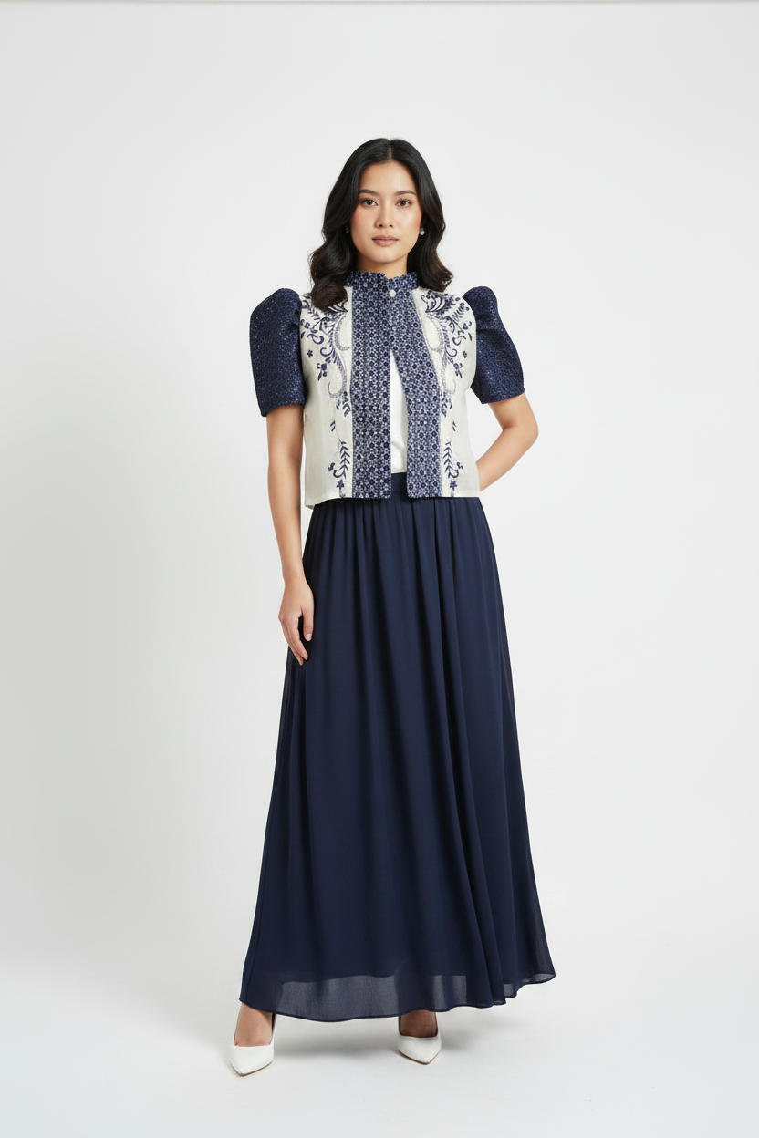 Bolero with Long Navy Skirt