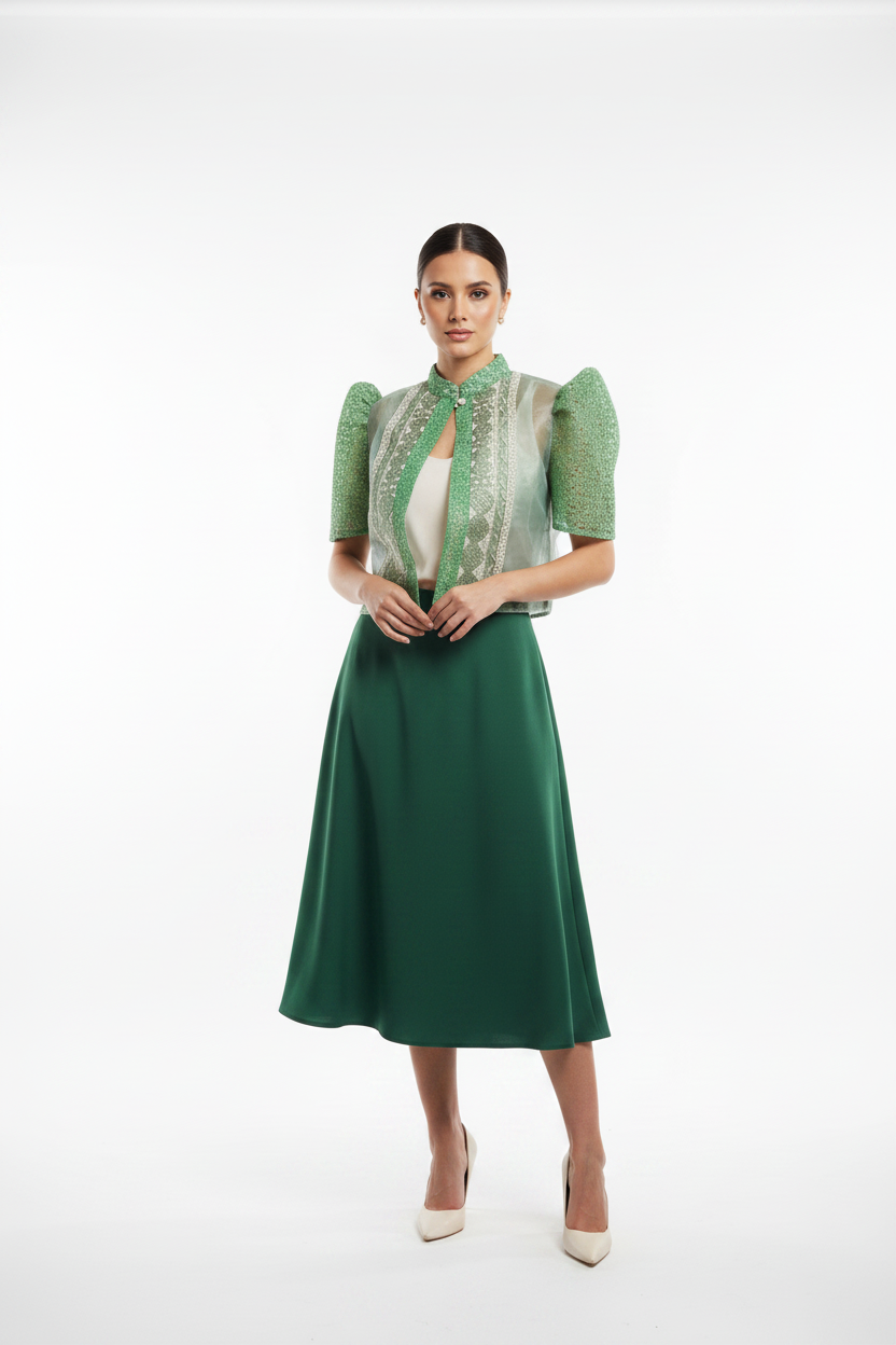 Green Lace Bolero with Matching Green Knee-length Skirt