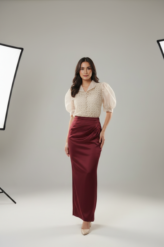 Ivory Crochet Lace Blouse with Filipiniana Long Skirt