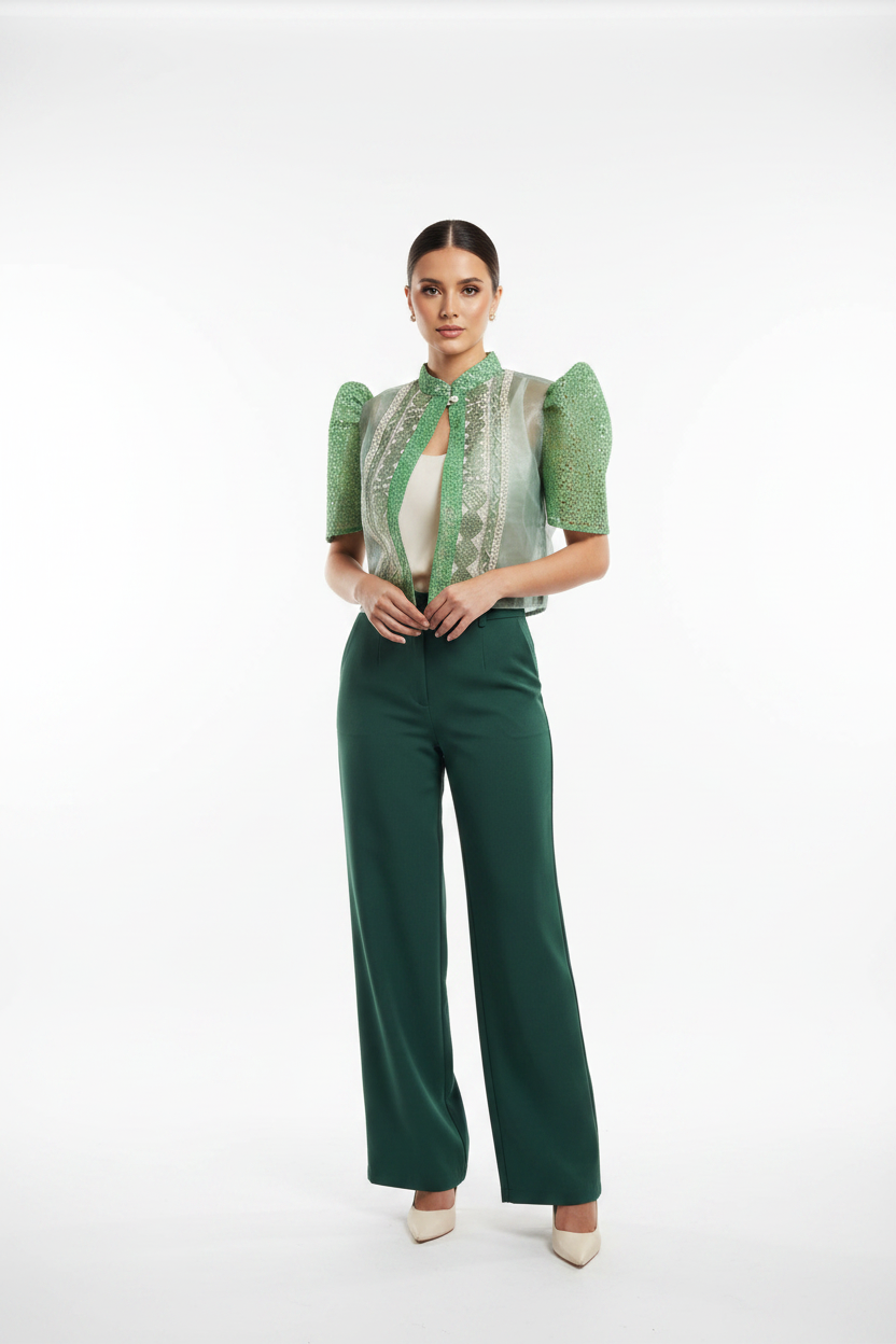 Model Wearing Green Lace Bolero
