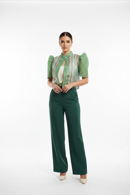 Model Wearing Green Lace Bolero