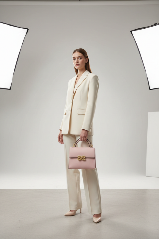 Model with Blush Pink Structured Handbag